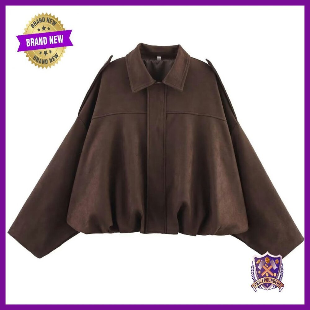 Faux Suede Bomber Jacket Oversized Streetwear Lapel Zip Up